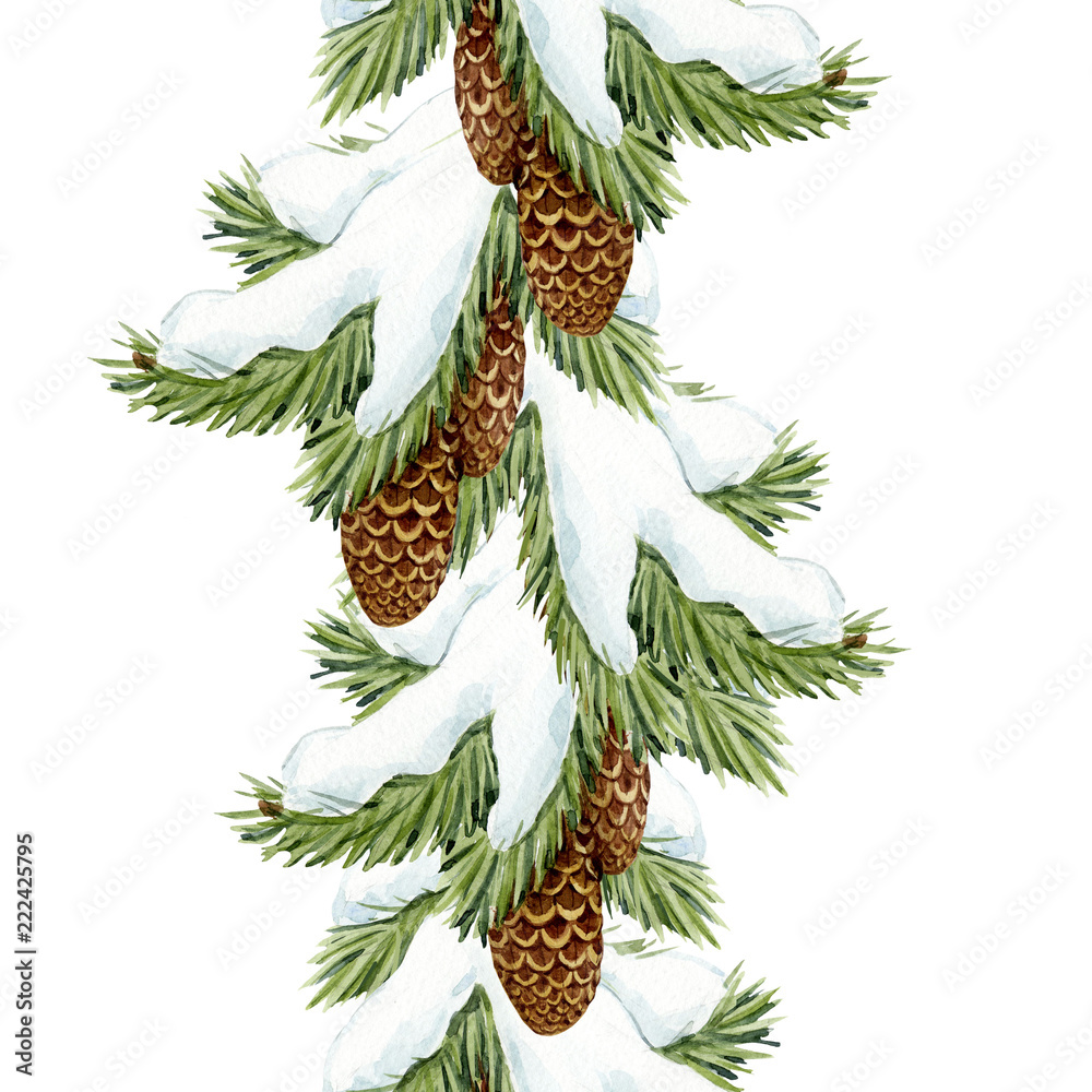 Obraz premium Watercolor fir tree christmas pattern
