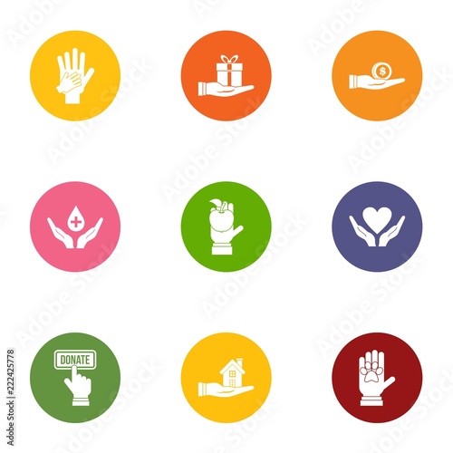 Donation weekend icons set. Flat set of 9 donation weekend icons for web isolated on white background