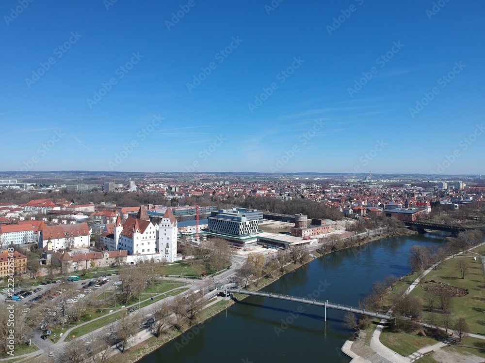 Ingolstadt city in Germany, Bavaria with top view of the river