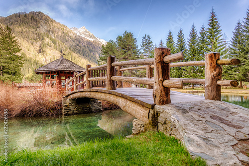 Little wooden house with a bridge in Gressoney