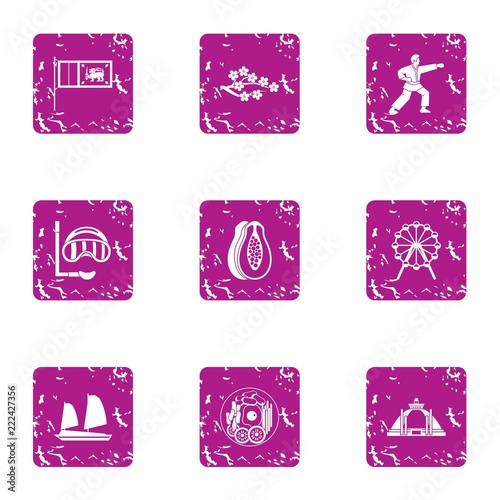 Perfection icons set. Grunge set of 9 perfection vector icons for web isolated on white background