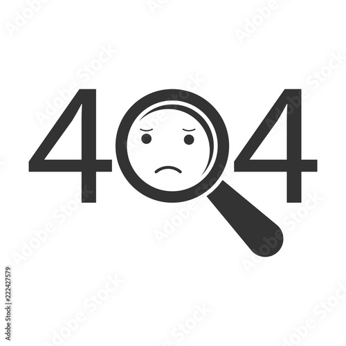 Magnifying glass 404 isolated on white background. Vector illustration.
