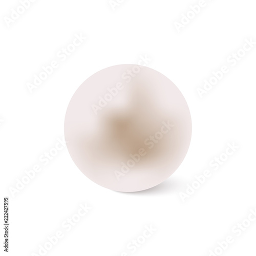 Shiny natural white sea pearl with light effects isolated on white background. Vector illustration.