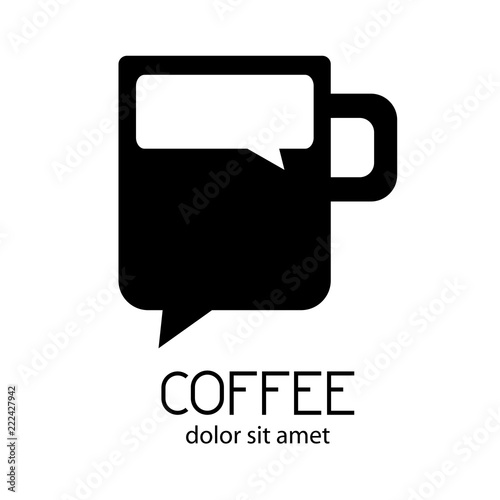 Logotipo COFFEE chat con taza cuadrada en color negro