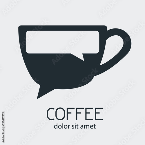 Logotipo COFFEE chat con taza redonda en fondo gris