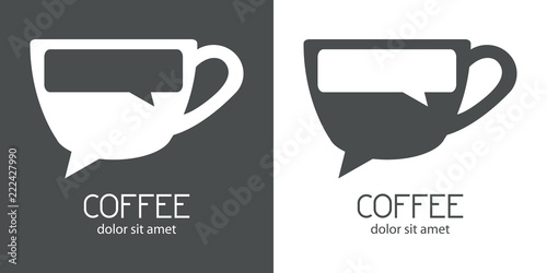 Logotipo COFFEE chat con taza redonda en gris y blanco photo