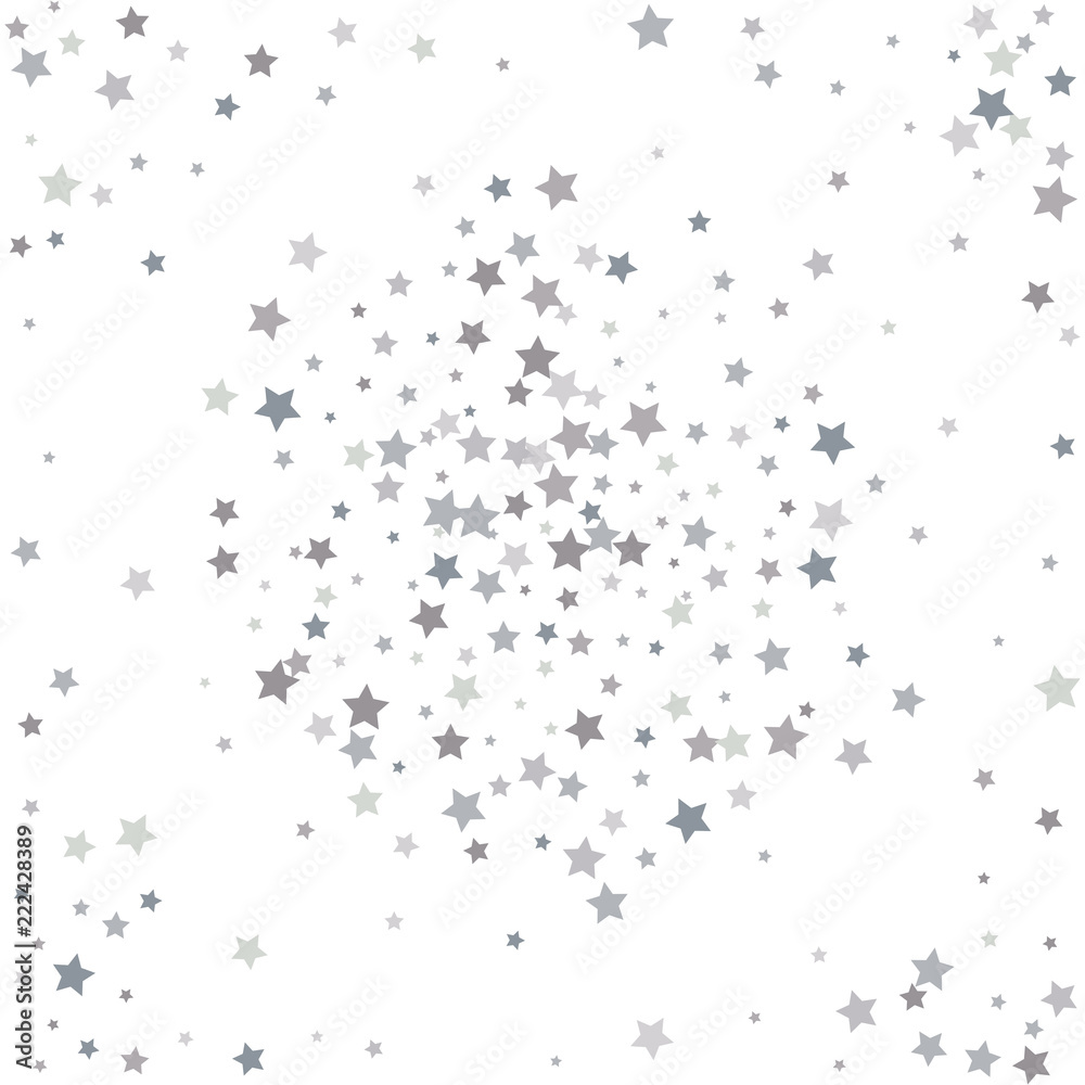 Silver glitter stars falling from the sky on white background. Abstract Background. Glitter pattern for banner. Vector illustration.