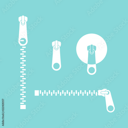 Icon zipper set. Zippered lock. Closed zipper. Fastener. Vector illustration