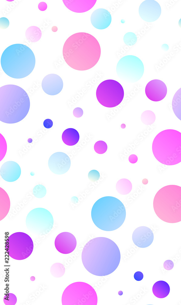 Fashionable seamless texture with gradient circles on a white background. Vector polka Pattern for decoration of websites, wallpapers, fabrics, and your design