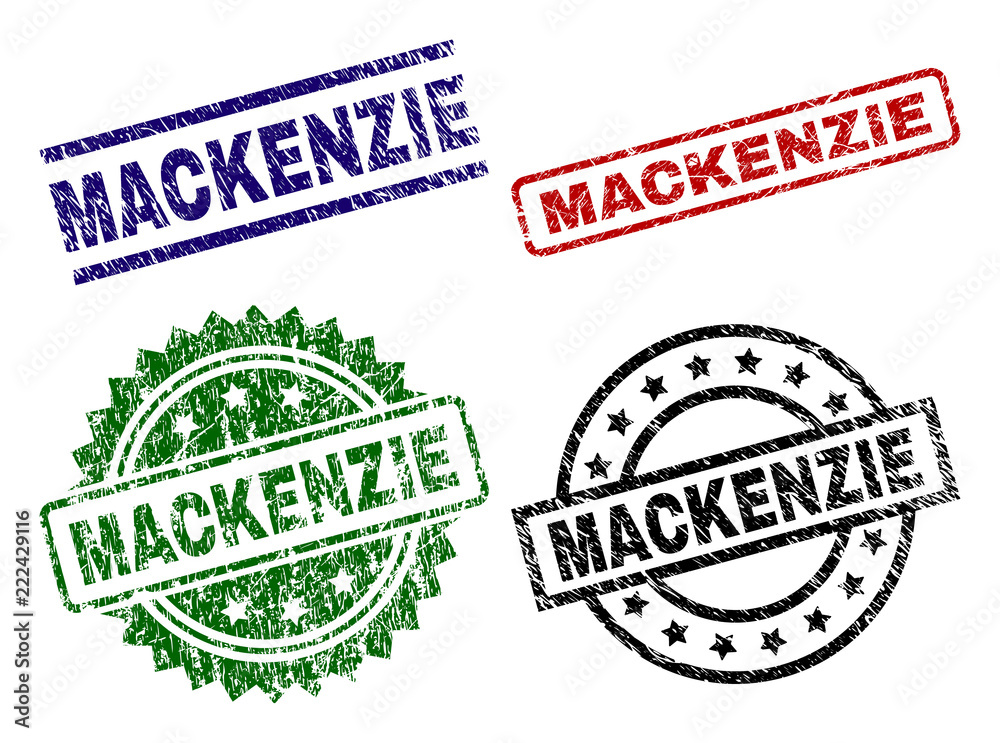 MACKENZIE seal prints with distress style. Black, green,red,blue vector rubber prints of MACKENZIE text with dust style. Rubber seals with round, rectangle, rosette shapes. MACKENZIE seal prints with distress style. Black, green,red,blue vector rubber prints of MACKENZIE text with dust style. Rubber seals with round, rectangle, rosette shapes.