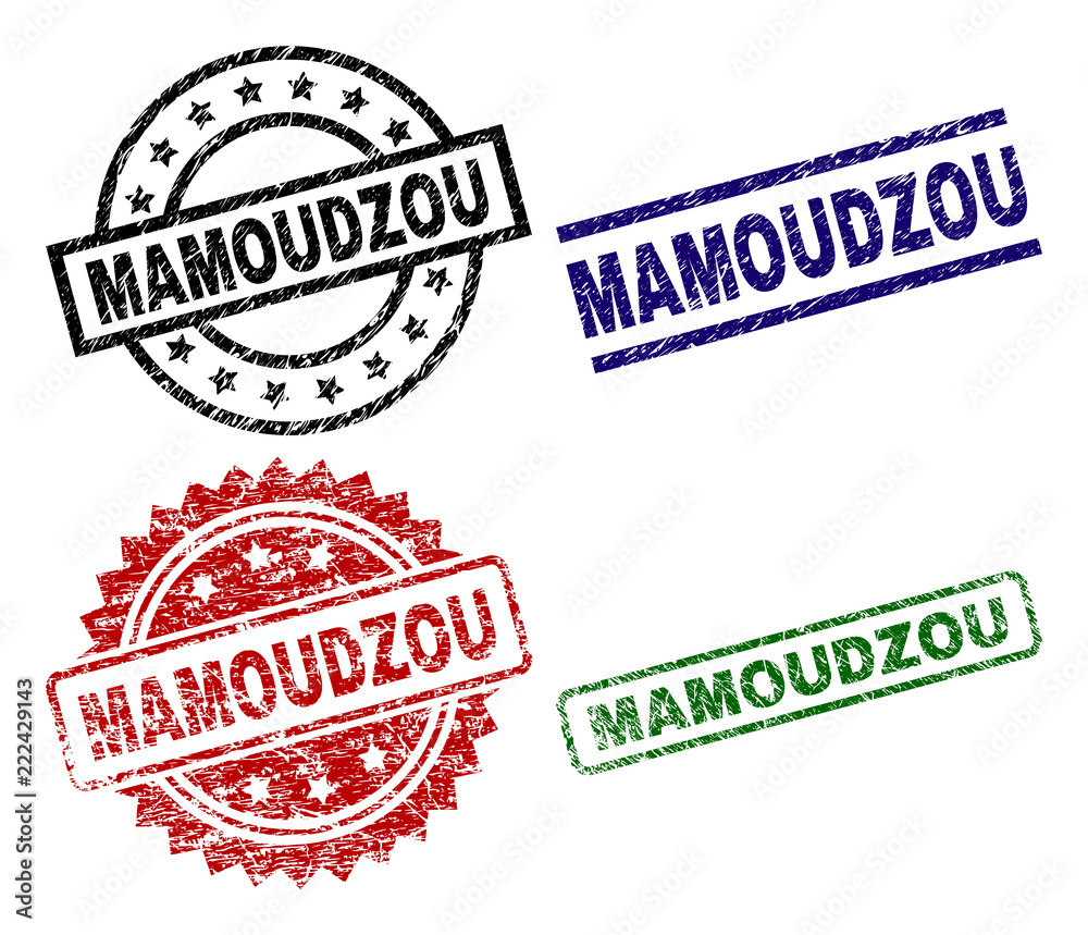 MAMOUDZOU seal stamps with damaged surface. Black, green,red,blue