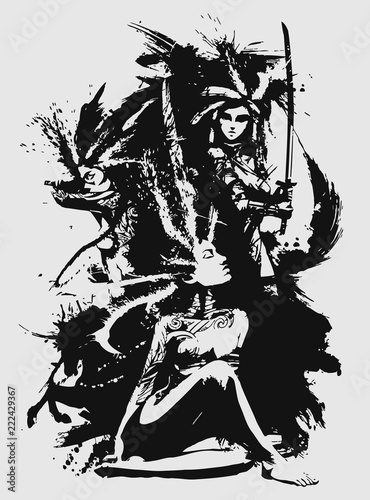 Beautiful samurai girls with Katanas