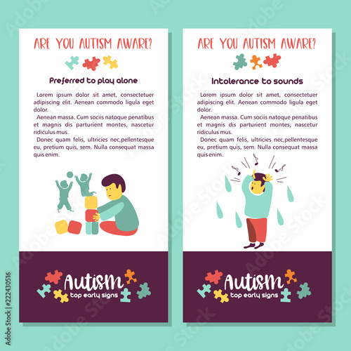 Autism. Early signs of autism syndrome in children. Vector illustration.