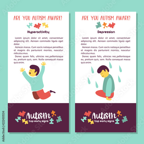 Autism. Early signs of autism syndrome in children. Vector illustration.
