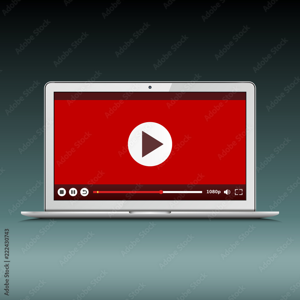 Modern notebook with video player on screen Modern notebook with video player on screen