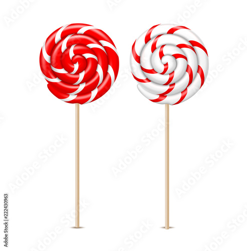 Vector swirl lollipops, spiral sucker candy set