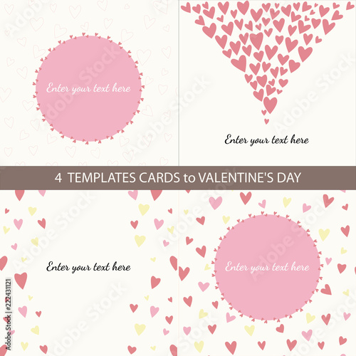 4 templates hearts love friendship, greeting cards set, invitation vector