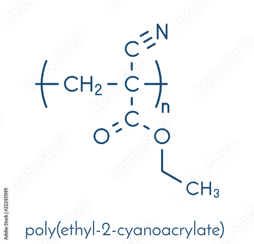 Poly(ethyl cyanoacrylate) polymer, chemical structure. Polymerized (set) form of ethyl cyanoacrylate instant glue. Skeletal formula.