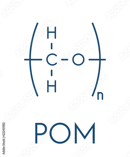 Polyoxymethylene (POM, acetal, polyformaldehyde) plastic polymer, chemical structure. Skeletal formula. photo