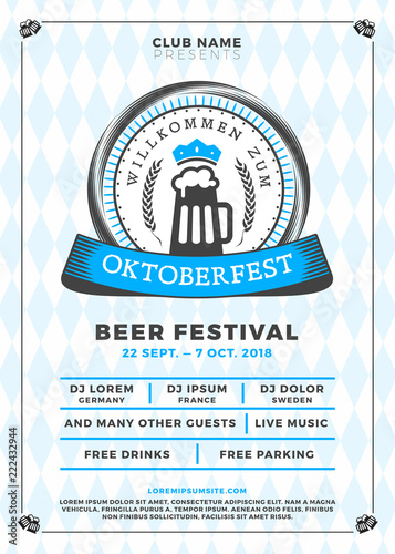 Oktoberfest beer festival celebration. Typography poster or flyer template for beer party. Vector illustration