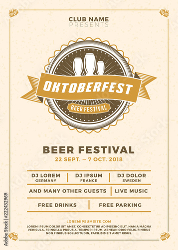 Oktoberfest beer festival celebration. Typography poster or flyer template for beer party. Vector illustration