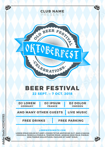 Oktoberfest beer festival celebration. Typography poster or flyer template for beer party. Vector illustration