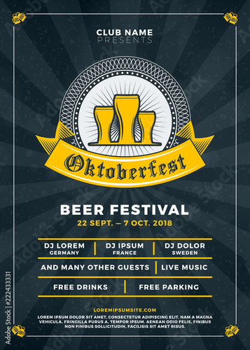 Oktoberfest beer festival celebration. Typography poster or flyer template for beer party. Vector illustration
