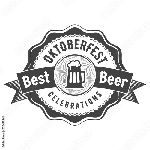 Oktoberfest celebration. Beer festival retro style badge, label, emblem. Black on white background. Vector illustration. Beer label template