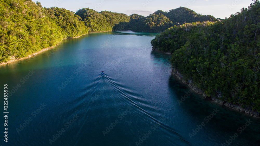 forrest islands aerial view bird super blue lagune siargao philippines horizon oceanboat lines forrest islands aerial view bird super blue lagune siargao philippines horizon oceanboat lines