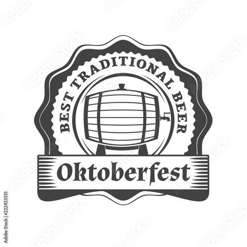 Oktoberfest celebration. Beer festival retro style badge, label, emblem. Black on white background. Vector illustration. Beer label template