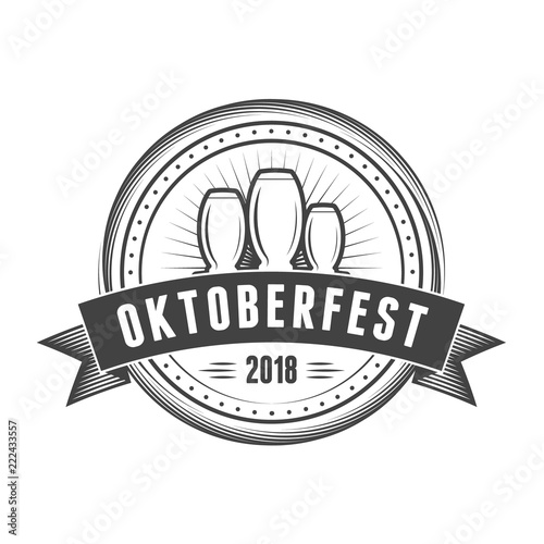 Oktoberfest celebration. Beer festival retro style badge, label, emblem. Black on white background. Vector illustration. Beer label template