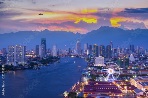 Beautiful landmark view of Bangkok city skyline. photo