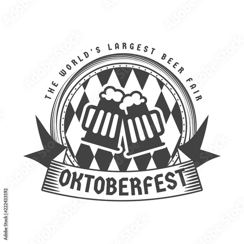 Oktoberfest celebration. Beer festival retro style badge, label, emblem. Black on white background. Vector illustration. Beer label template