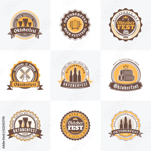 Beer Festival Octoberfest celebrations. Set of retro vintage beer badges, labels, emblems. Vector design elements