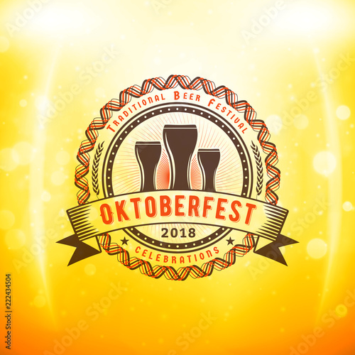 Beer festival Oktoberfest celebrations. Vintage greeting card or poster template. Vector illustration