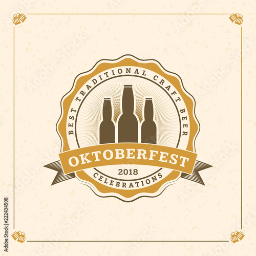 Beer festival Oktoberfest celebrations. Vintage greeting card or poster template. Vector illustration