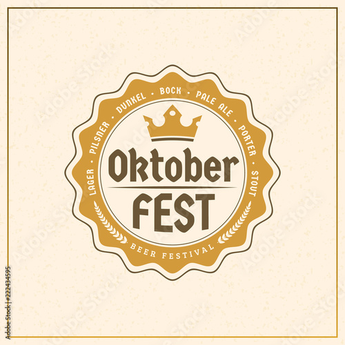 Beer festival Oktoberfest celebrations. Vintage greeting card or poster template. Vector illustration