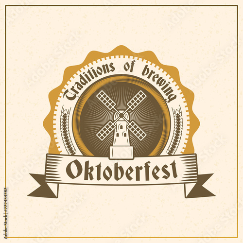 Beer festival Oktoberfest celebrations. Vintage greeting card or poster template. Vector illustration