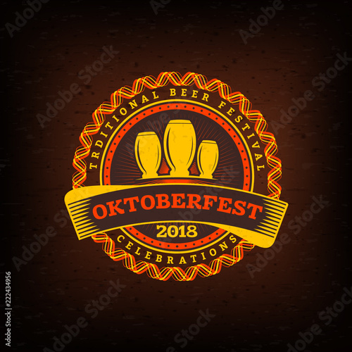 Beer festival Oktoberfest celebrations. Vintage greeting card or poster template. Vector illustration