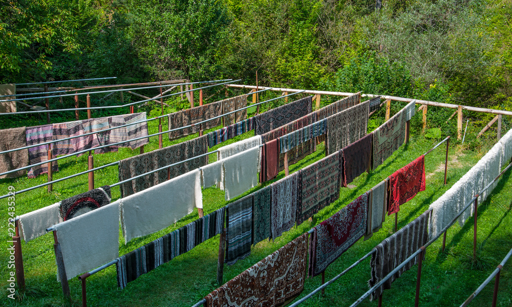 Fototapeta premium woolen blankets that dries on the pole