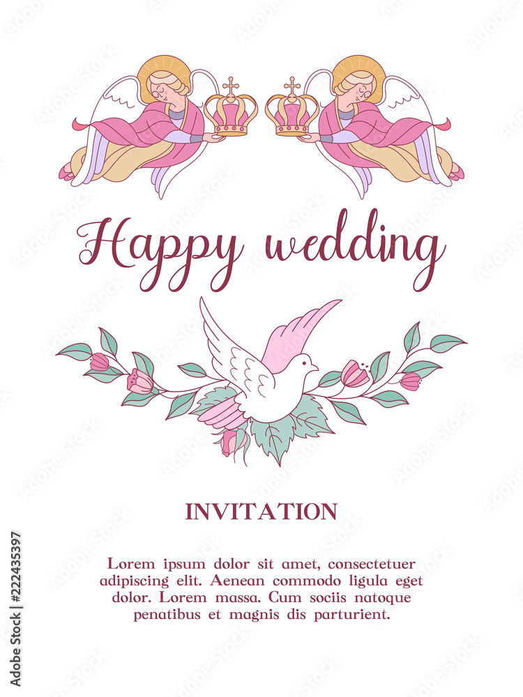 Fototapeta premium Happy weddings. Vector illustration. Wedding ceremony. Wedding card, wedding invitation.