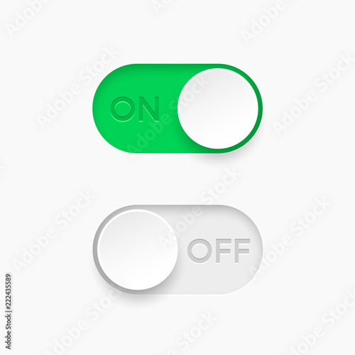 Vettoriale Stock On and Off toggle switch buttons. Material design switch  buttons set. Vector illustration. | Adobe Stock