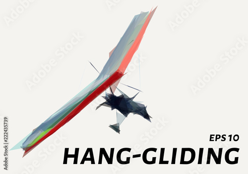 Hang glider of triangles. Low poly glider. Vector illustration.