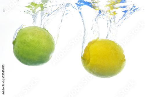 Lemon and lime underwater