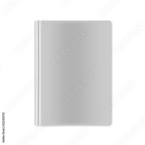 Closed hardcover book blank front top view, vector mockup