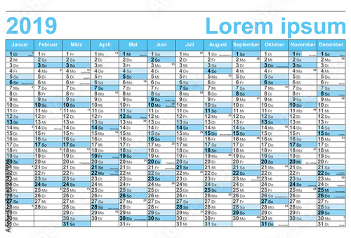 Kalender 2019 - Wandkalender in Blau