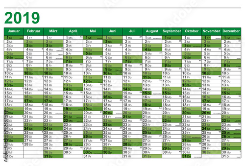 Kalender 2019 - Wandkalender in Grün