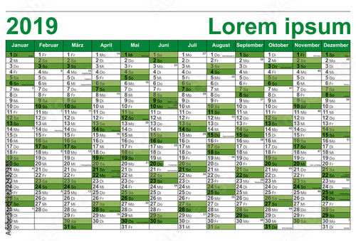 Kalender 2019 - Wandkalender in Grün