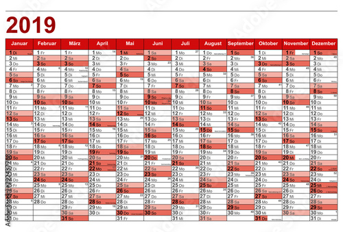 Kalender 2019 - Wandkalender in Rot