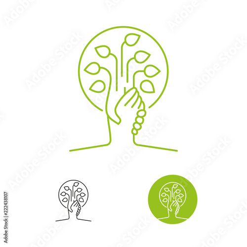 Help nature vector icon, earth and tree handshake